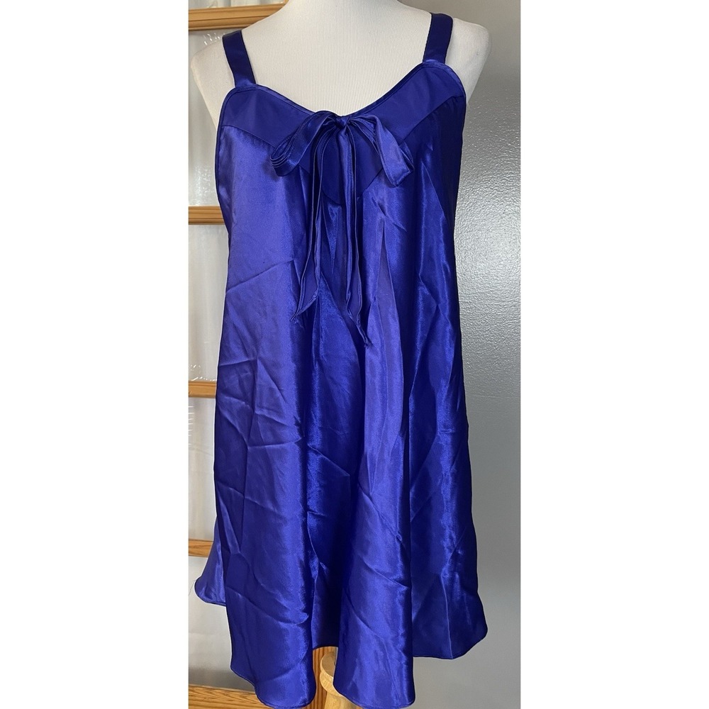 Vtg 70s Avon Style Babydoll Slip Dress Nightgown Sz L Violet Satin USA Made